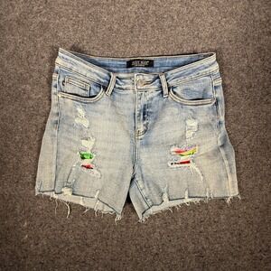 Judy Blue Distressed Rainbow Detail Denim Shorts Women's Medium